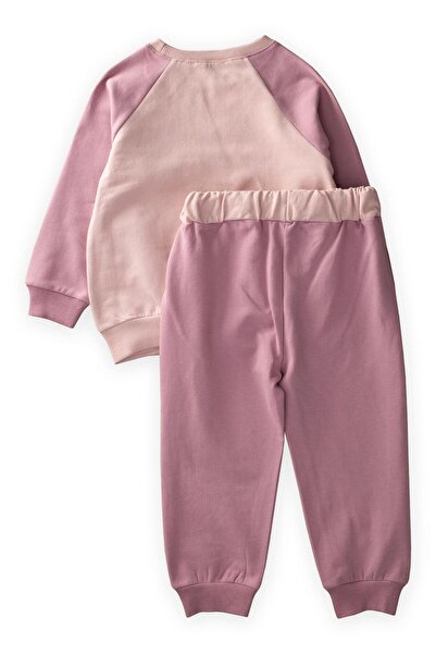 Cigit New Gen Printed Garnished Sweatshirt Set 2-10 Years Powder Pink