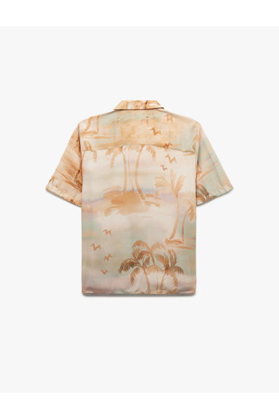 Koton Καλοκαιρινό πουκάμισο με κοντό μανίκι από βισκόζη με κανονική εφαρμογή με μοτίβο παλάμης