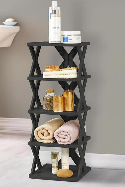 Turkco 5 Katlı Dekoratif Desenli Antrasit Ayakkabı Düzenleyici | Düzenleyici Raf Portatif Dizayn