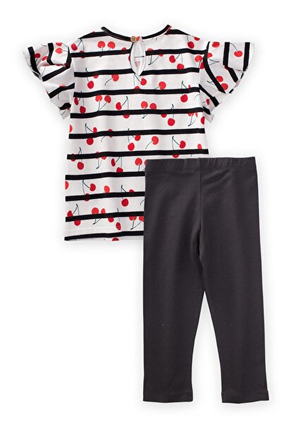 Cigit Cherry Printed Tights Set 2-8 Years Off White