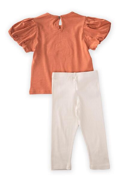 Cigit Strumpfhosen-Set mit bestickten Ballonärmeln, 2–8 Jahre, Orange