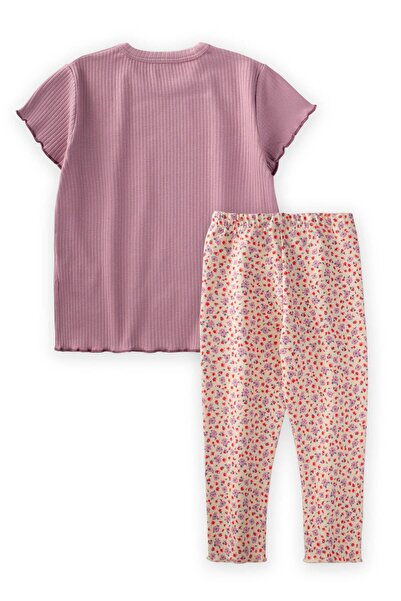 Cigit Çiçek Nakışlı Taytlı Takım 1-8 Yaş Leylak