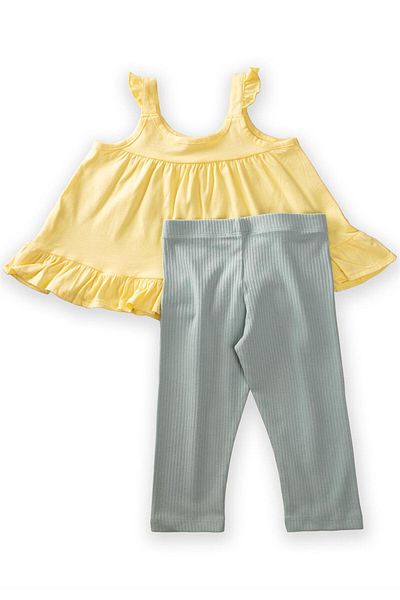 Cigit Hanging Tunic Set 1-7 Years Yellow
