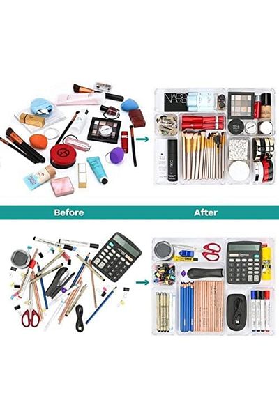 Nobrand U-Home 16-Piece Drawer Organizer Set, Clear Non-Slip Kitchen Bathroom Office Drawer Organizer