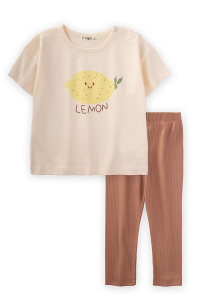 Cigit Lemon Printed Tights Set 1-5 Years Ecru