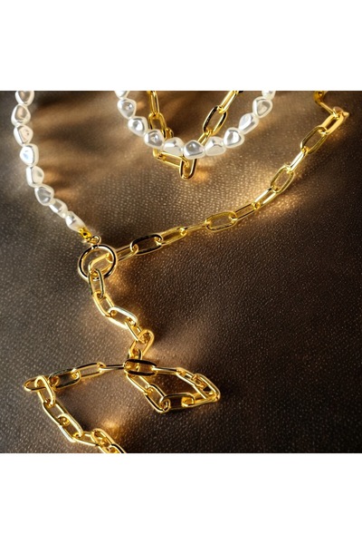 GIHANDMADE Women's Necklace Bracelet Jewelry Set Infinite Elegance Pearl Design Gold Chain Detailed Acrylic