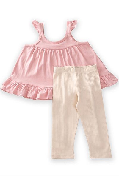 Cigit Hanging Tunic Set 1-7 Years Pink