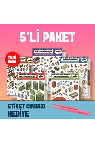 The Gookie 5'li Paket Izometrik Sticker Seti Yapışkanlı Çıkartma 3d Etiket
