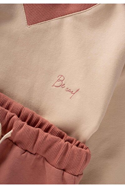 Cigit Collared Sweatshirt Set 2-8 Years Sand Salmon