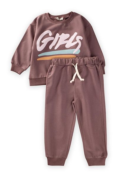 Cigit Girls Printed Sweatshirt Set 2-10 Years Plum
