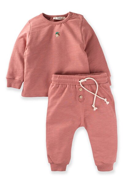 Cigit Bonito Embroidered Sweat Set 0-4 Years Dried Rose