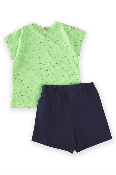 Cigit Patterned Short Sleeve Girls Pajama Set 2-8 Years Green