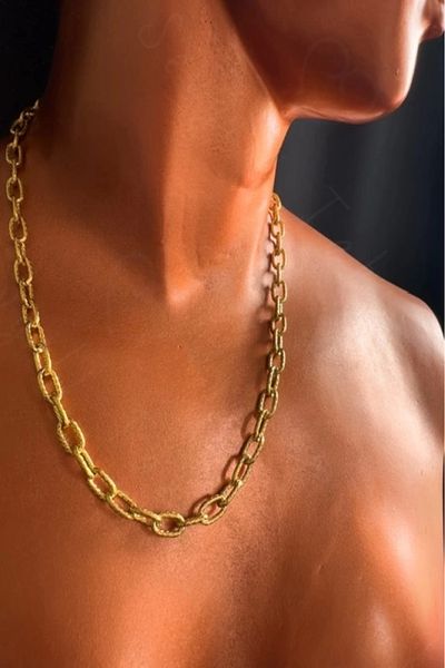 SEVGİLİ TAKI Gold Steel Necklace with Embossed Chain| Therapy Series