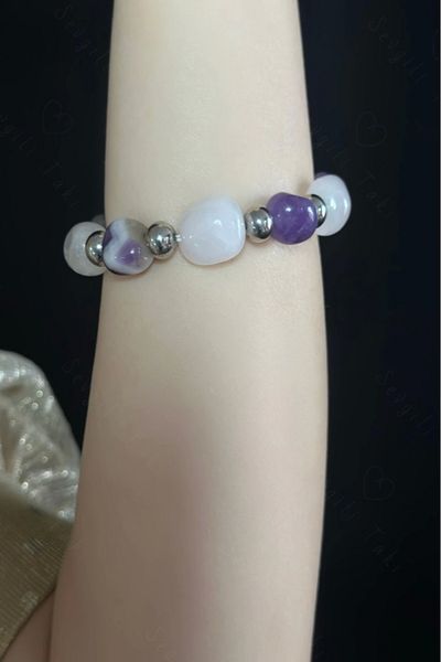 SEVGİLİ TAKI Amethyst And Pink Quartz Natural Stone Bracelet -ida Series