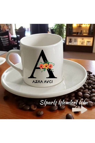 D&Y GAUDERY Harfli Özel Tasarım- Kişiye Özel Harfli Porselen Türk Kahve Fincanı