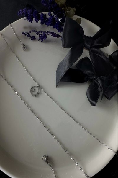 SEVGİLİ TAKI Flower Motif Steel Necklace with Lip(Lip) Chain |   Dear Jewelry Collection
