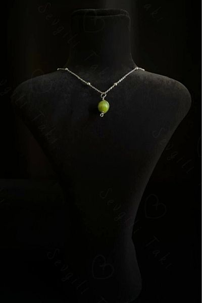 SEVGİLİ TAKI Jade Natural Stone Steel Necklace - Planet Series