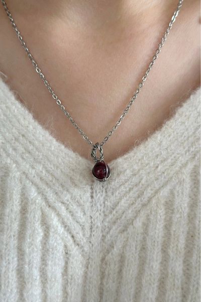 SEVGİLİ TAKI Granate Natural Stone Steel Necklace -Sirius Series