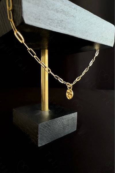 SEVGİLİ TAKI Metoo Series - Thin Paperclip Chain Steel Anklet Model with Oval Forged Figure