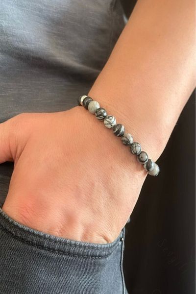 SEVGİLİ TAKI Black and White Jasper Natural Stone Bracelet| Autumn Series