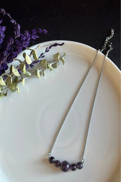 SEVGİLİ TAKI Amethyst Natural Stone Steel Necklace - Mixed Series
