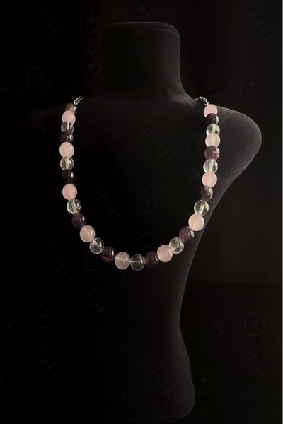 SEVGİLİ TAKI Amethyst and Quartz Natural Stone Steel Necklace -Pure Series
