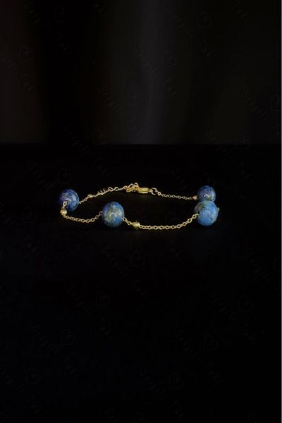 SEVGİLİ TAKI Lapis Lazuli Natural Stone Steel Bracelet -777 Series