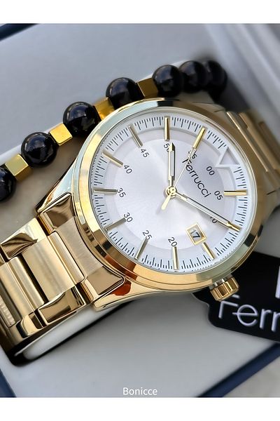 Ferrucci Steel Cord Black Yellow Color Men's Wrist Watch Bracelet with Calendar
