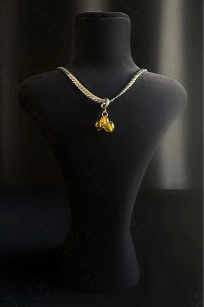 SEVGİLİ TAKI Amber Natural Stone Steel Necklace -Sirius Series