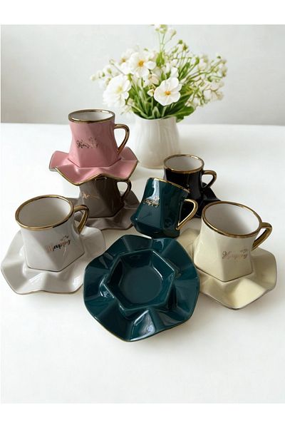 Paçi Siena Set of 6 Colorful Gilded Coffee Cups – Porcelain, Gift Boxed