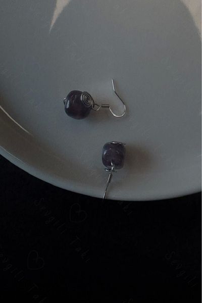 SEVGİLİ TAKI Amethyst Natural Stone Steel Earrings - Lover Jewelry Collection
