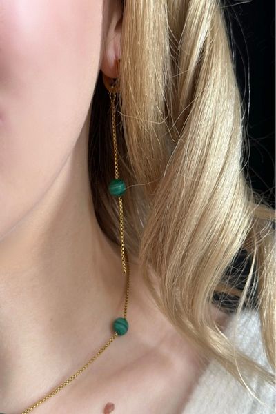 SEVGİLİ TAKI Malahit Natural Stone Steel Earrings - Vega Series