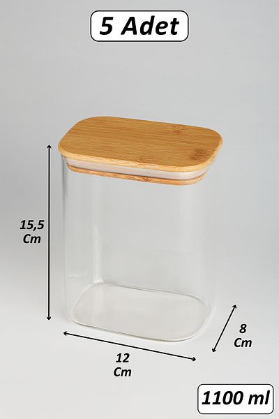color house 5 Pieces Borosilicate Glass Pulses Jar Vacuum Natural Bamboo Lid (1100 ml) and Label - B02