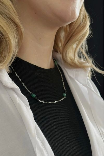 SEVGİLİ TAKI Agate Natural Stone Steel Necklace| Spiritual Series
