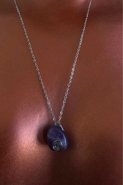SEVGİLİ TAKI Amethyst Natural Stone Steel Necklace| Dear Jewelry Collection