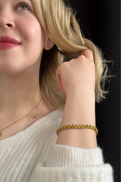 SEVGİLİ TAKI Gold Steel Bracelet with Mesh Design - Lover Jewelry Collection