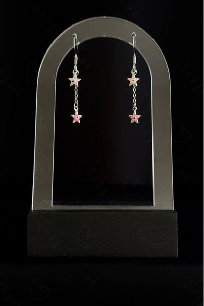 SEVGİLİ TAKI Pink Star Charm Children's Steel Earrings -Vega Series