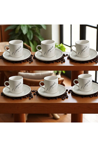 D&Y GAUDERY Kahve Fincanı Seti Atatürk Imzalı 6 Lı Porselen Türk Kahvesi Fincan Seti 12 Parça Ata Imzalı