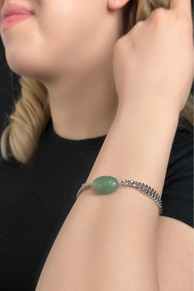 SEVGİLİ TAKI Aventurine Natural Stone Steel Bracelet| Abundance Series