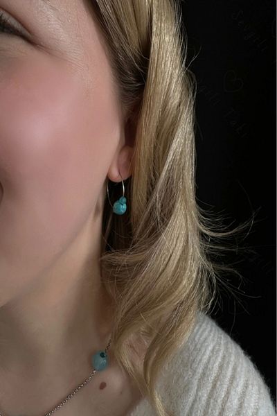 SEVGİLİ TAKI Turquoise And Agate Natural Stone Steel Earrings - Lover Jewelry Collection