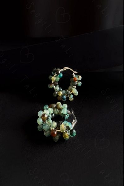 SEVGİLİ TAKI Agate Natural Stone Steel Earrings -Miracle Series