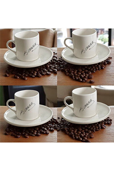 D&Y GAUDERY طقم فناجين قهوة أتاتورك موقعة طقم 2 فنجان قهوة تركي بورسلين 4 قطع...