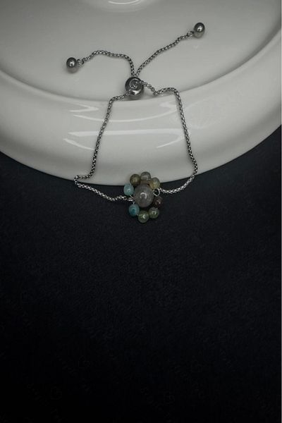 SEVGİLİ TAKI Labradorite and Agate Natural Rhinestone Elevator Steel Bracelet -Lover Jewelry Collection