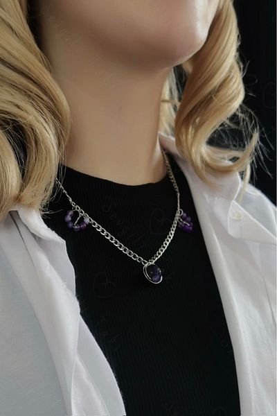 SEVGİLİ TAKI Agate Natural Stone Steel Necklace| Autumn Series