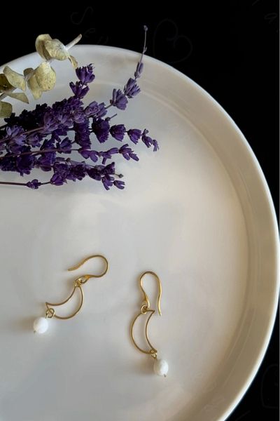SEVGİLİ TAKI Apollo Series - Natural Stone Moon Steel Earrings
