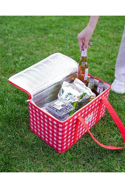 E-LİFE HOME Red Plaid Luxury Terno Picnic Bag 35 X 20 X 20 cm