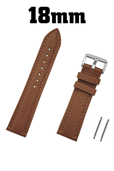 Saatse 18mm Kahverengi Taba Dikişli Floter Hakiki Deri Saat Kordonu Kayış