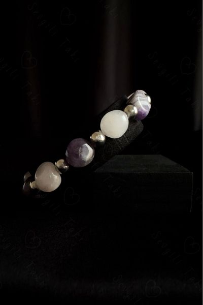 SEVGİLİ TAKI Amethyst And Pink Quartz Natural Stone Bracelet -ida Series