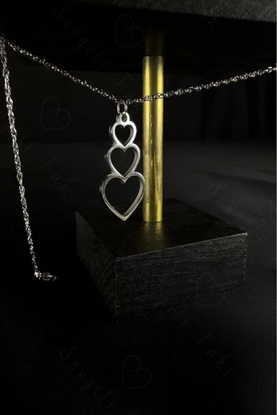 SEVGİLİ TAKI Triple Heart Charm Steel Necklace with Ferris and Bulk Chain |   Vera Series