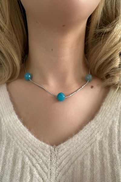 SEVGİLİ TAKI Agate Natural Stone Steel Necklace - Lover Jewelry Collection
